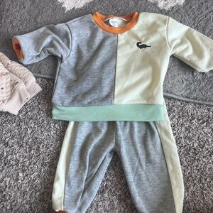 Gray and Cream Dinosaur Baby Outfit with Orange Accents